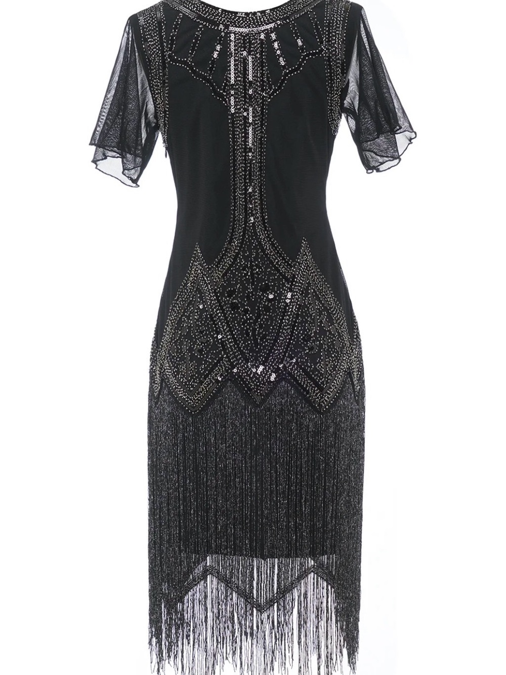 Black Beaded Fringe Cocktail Dress